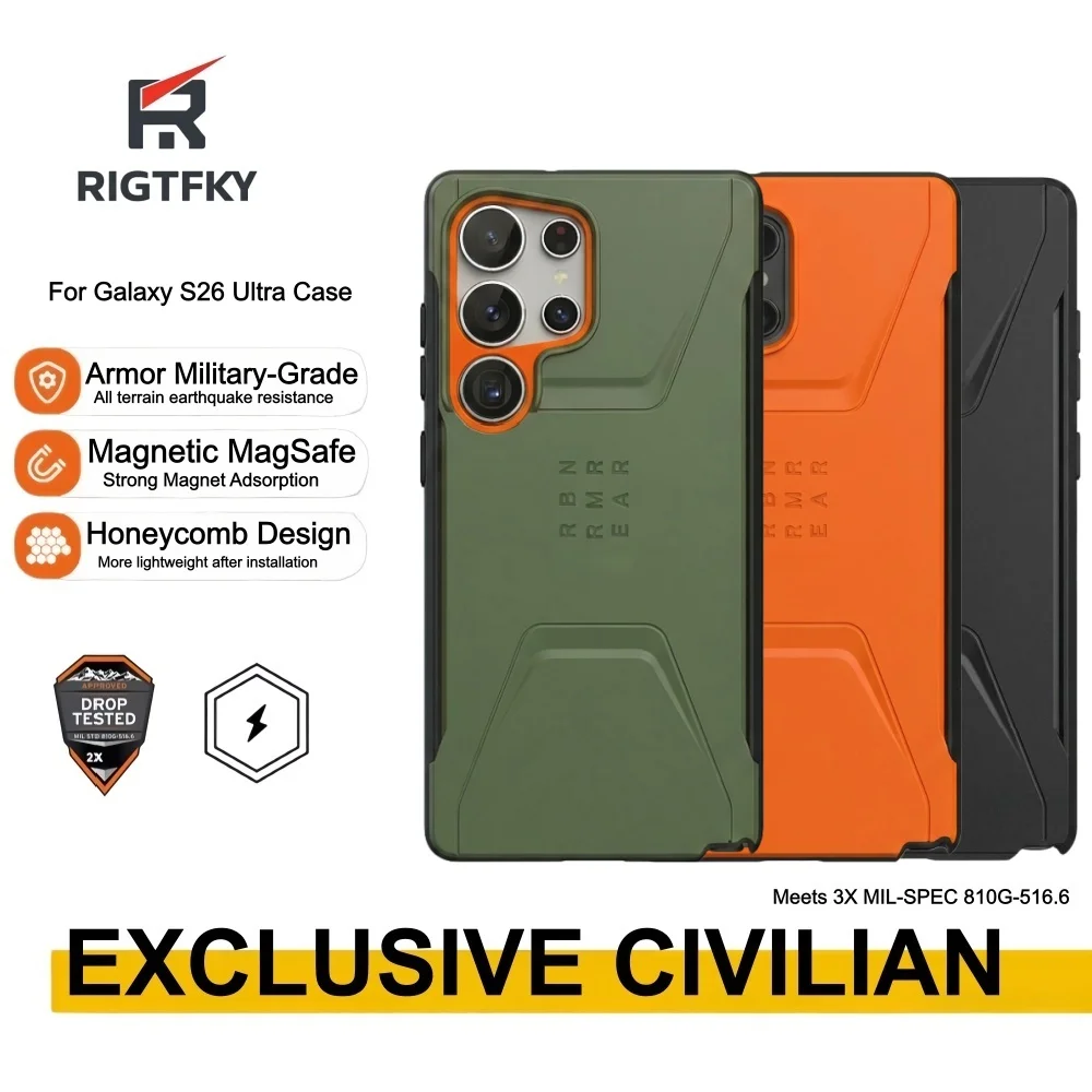 Civilian Series Heavy Armor Shock Phone Case for Samsung Galaxy S26 S25 Ultra S26ULTRA Magnetic Rugged Protective Back Cover