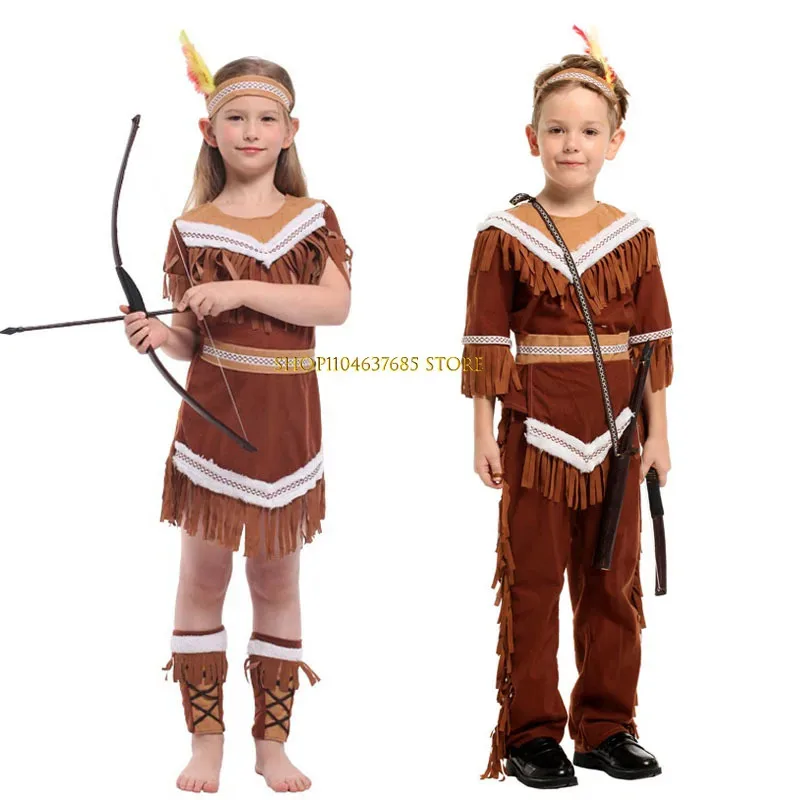 

Children Halloween Indian Princess Costumes Kids Girls Boys Pocahontas Huntress Costume Purim Party Mardi Gras Fancy Dress Up