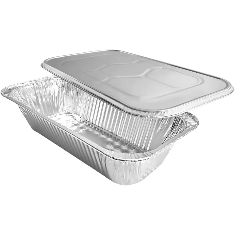 

1/3 Size Aluminum Foil Steam Table Pans with Lid Covers - 12x6 Disposable Containers Great for Baking, Cooking, Broiling,