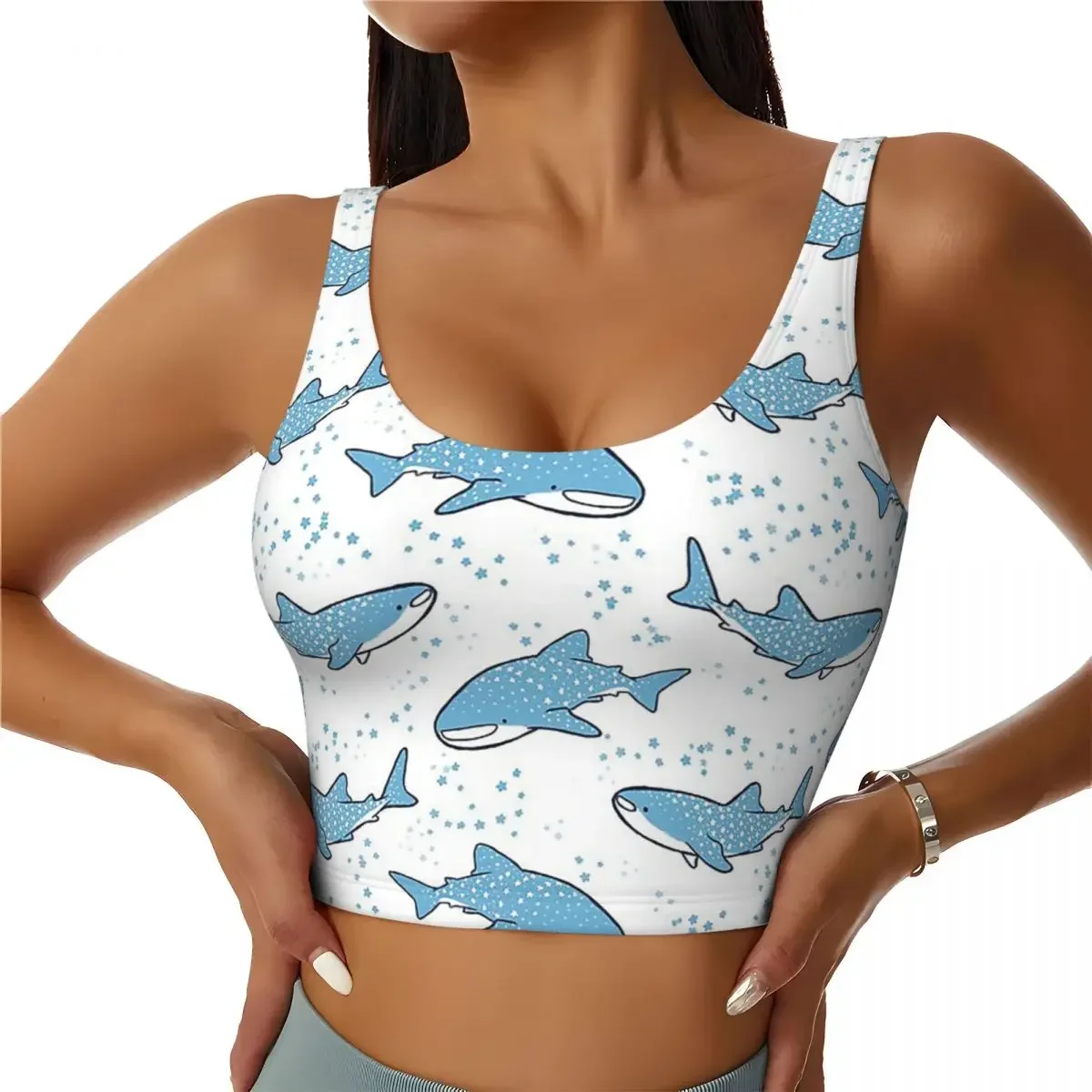 Custom Starry Whale Sharks Women Sports Bras High Impact Vest Gym Workout Yoga Crop Tank Top