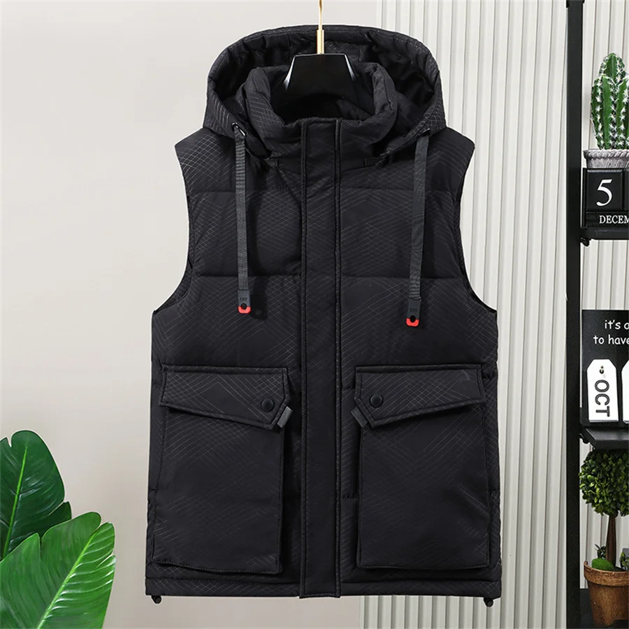 Oversize 8XL Men's Cargo Vest Winter Warm Sleeveless Jacket Cotton Padded Waistcoat Men Clothes Male Loose Coat Casual Workwear