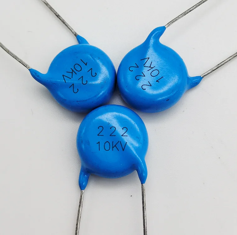 20PCS High frequency blue ceramic chip capacitor 10KV 222K2200pF  high-voltage power supply ceramic dielectric capacitor