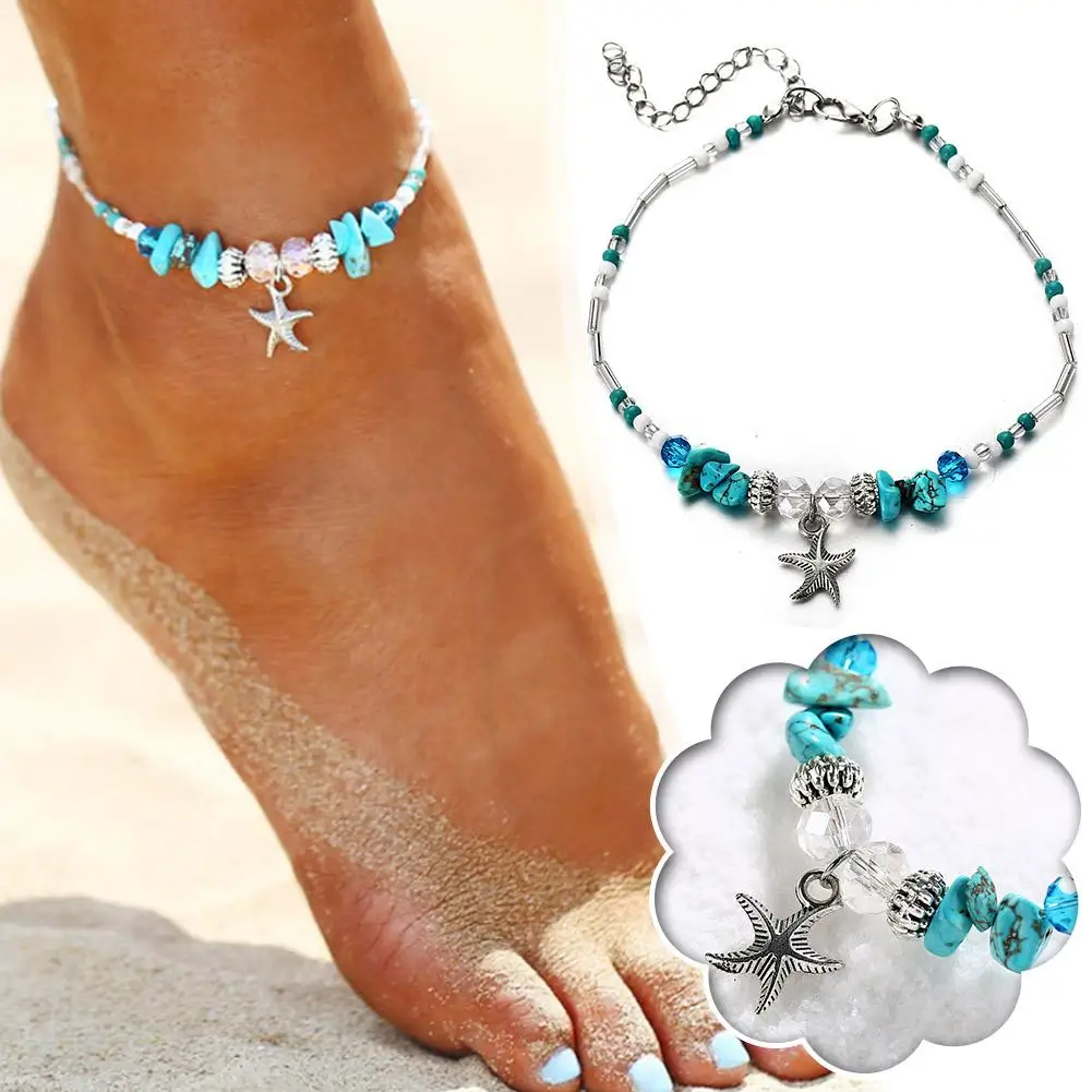 Bohemian Shell Starfish Anklets For Women Crystal Beads Ankle Bracelet Beach Jewelry Summer Beach Foot Chain Charm Bracelet J9Z9