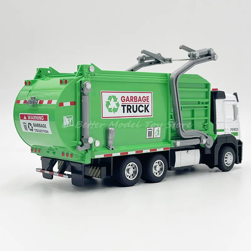 1:50 Diecast Metal Model Toy Sanitation Garbage Truck Miniature Replica Pull Back With Sound & Lights