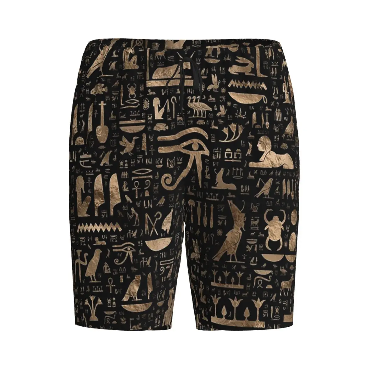 

Мужские шорты-пижамы с древнеегипетскими иероглифами, черные с золотом, для сна и отдыха
