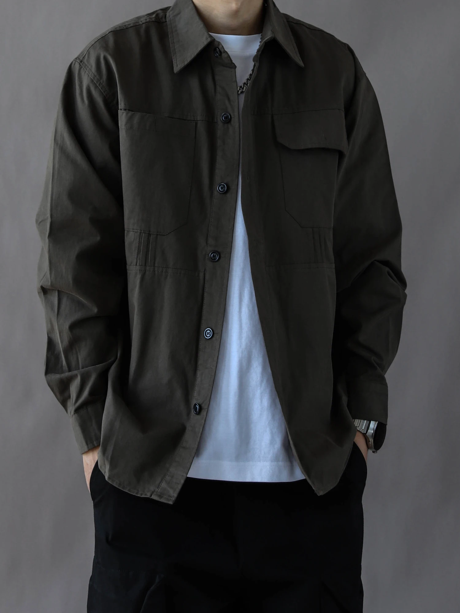 

Американская рабочая одежда в стиле ретро: мужская весенне-осенняя свободная повседневная рубашка с длинным рукавом, в стиле милитари, из хлопка, классическая, на пуговицах