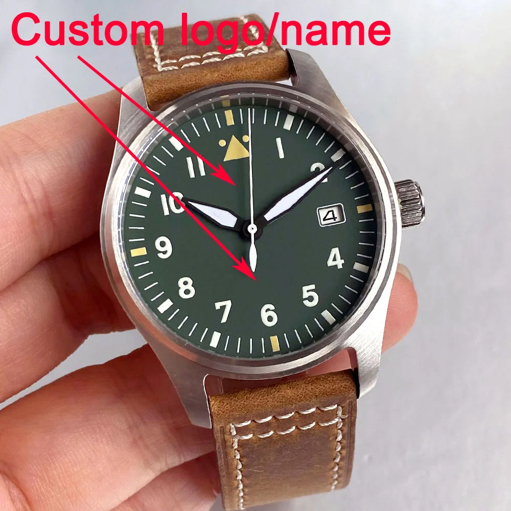 

Customized 39mm 20BAR Swim Aviator Style Dark Green Dial Arabic Numbers Sapphire Glass NH35A Movement Mechanical Watch For Men