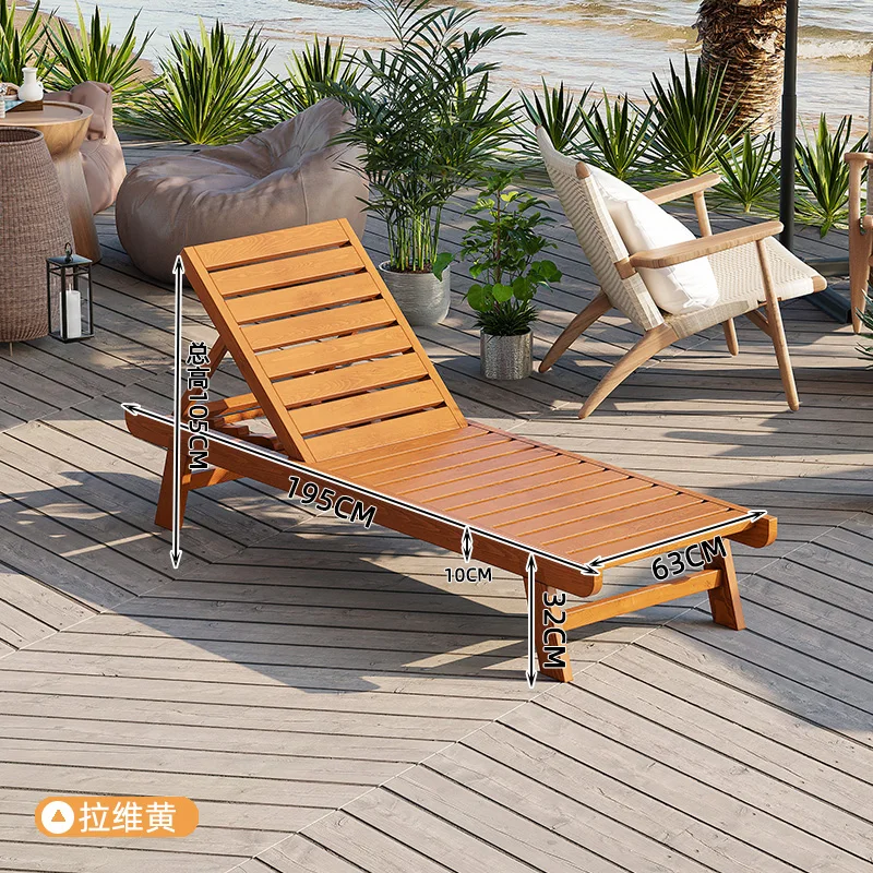 Outdoor beach loungers villa swimming pool chairs patio open-air preservative solid wood folding chairs outdoor rest bed