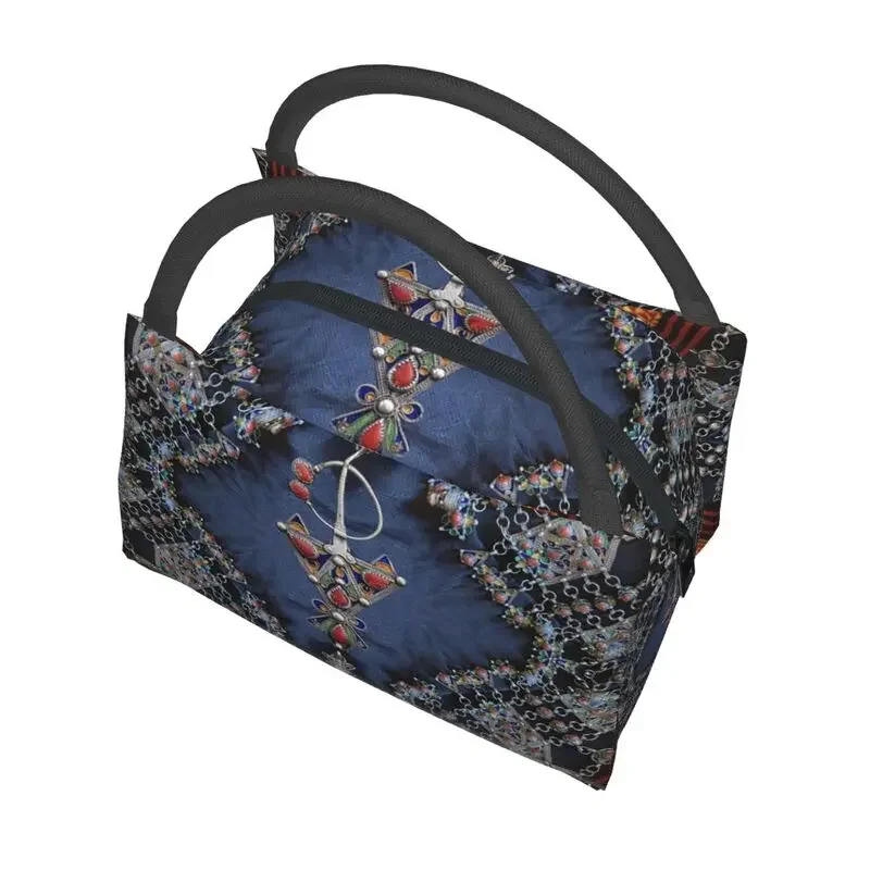 Kabyle Jewelery Thermal Insulated Lunch Bag Women Amazigh Algeria Dress Resuable Lunch Container Travel Storage Meal Food Box