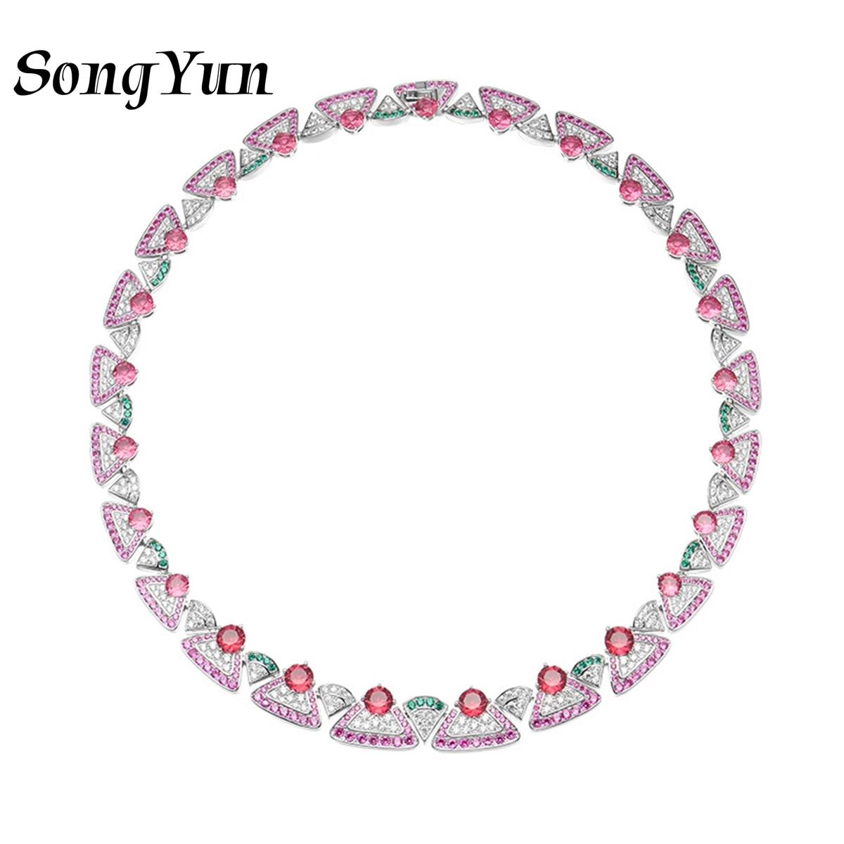 

SY Luxury Jewelry 925 Sterling Silver Necklace Red Ruby Collar Choker Chain Evening Wear Accessories Ladies Necklaces Pendants
