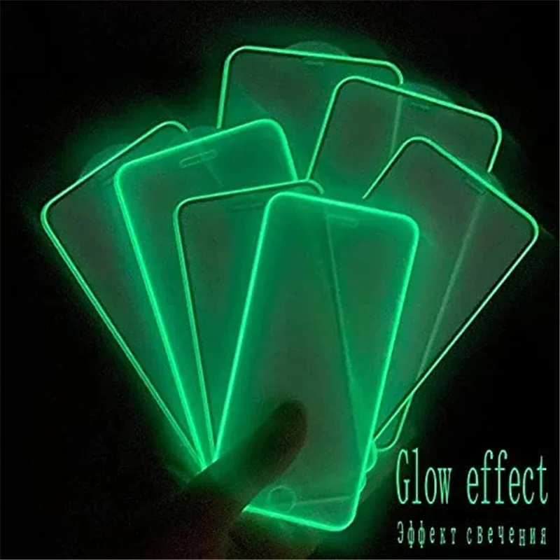 3 PIEZAS Protector de pantalla luminoso de luz nocturna para teléfono usado para iPhone 12 11 13 14 15 16 17 Pro Max Plus Mini Case Película de cristal templado 2