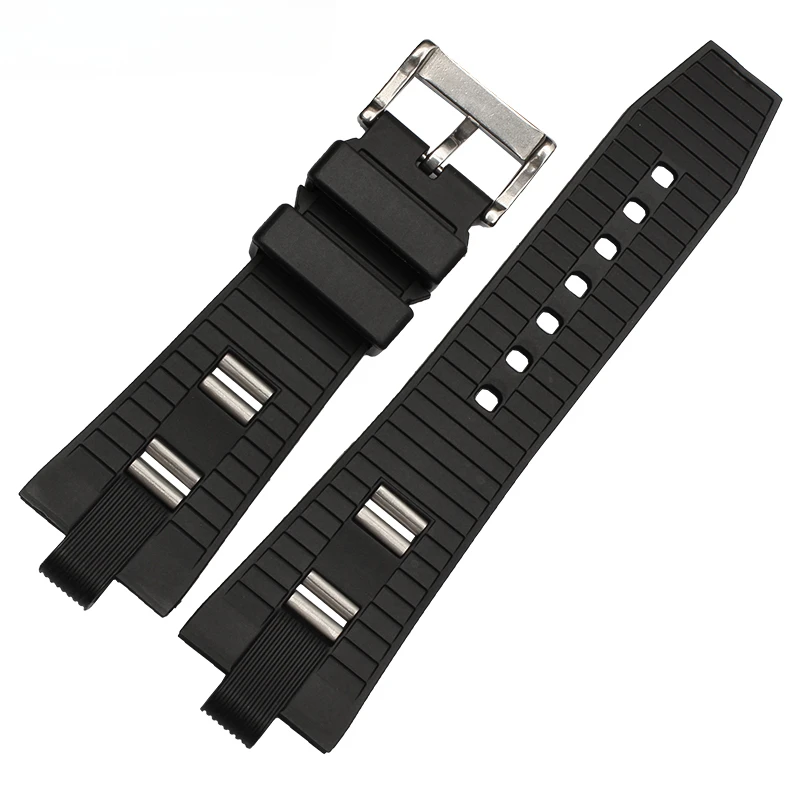 Waterproof Rubber Silicone Watch Strap Accessories for BVLGAR DIAGONO Black Convex Mouth Watch Band 26x9mm Men