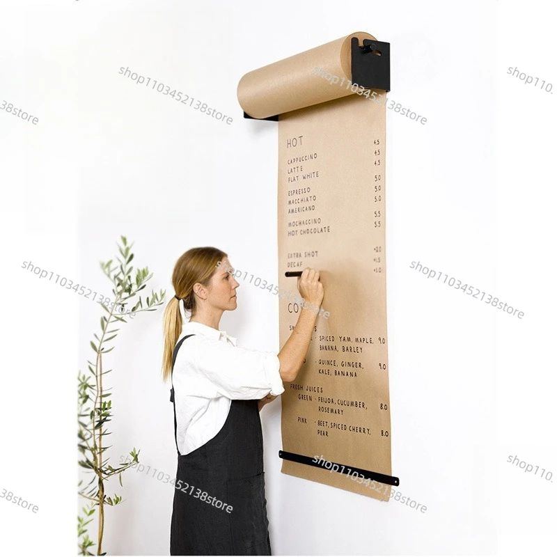 Modern Design Wall Mounted Hand Writing Painting Message Kraft Paper Drawing Board Loft Coffee Shop Menu Kids Drawing Paper Rack