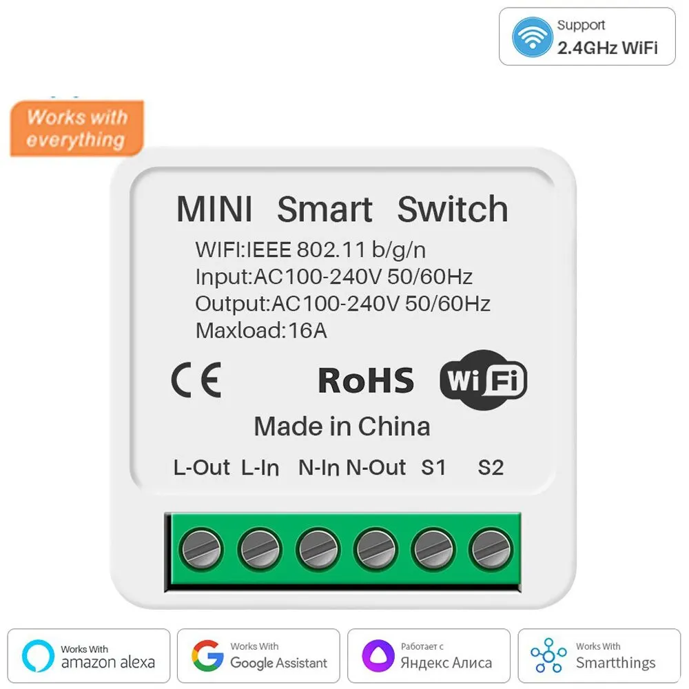 16A WiFi Mini DIY Smart Switch 2 Way Control Smart Home Automation Module Via Alexa Google Home Alice