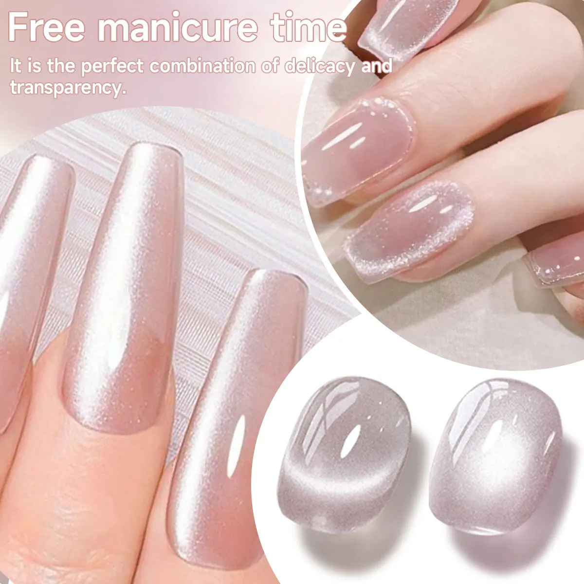 El esmalte de uñas magnético transparente holográfico brillante pulido en gel de ojo de gato de piedra de cristal de 6 piezas es un regalo para mujeres.