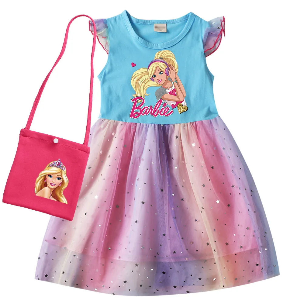 

Girls Clothes Barbie The Movie New Summer Princess Dresses Flying Sleeve Kids Dress Party Baby Cosplay Costume Children Clothing