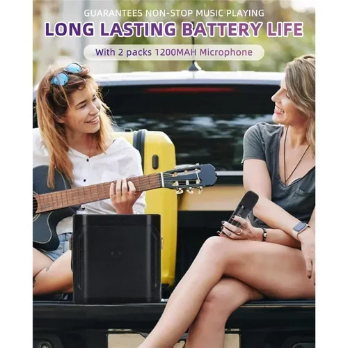 Imagen 2 del producto Altavoz Bluetooth de Karaoke de alta potencia, Subwoofer inalámbrico envolvente estéreo portátil 360 con 2 micrófonos, Boombox, regalo para el hogar para niños