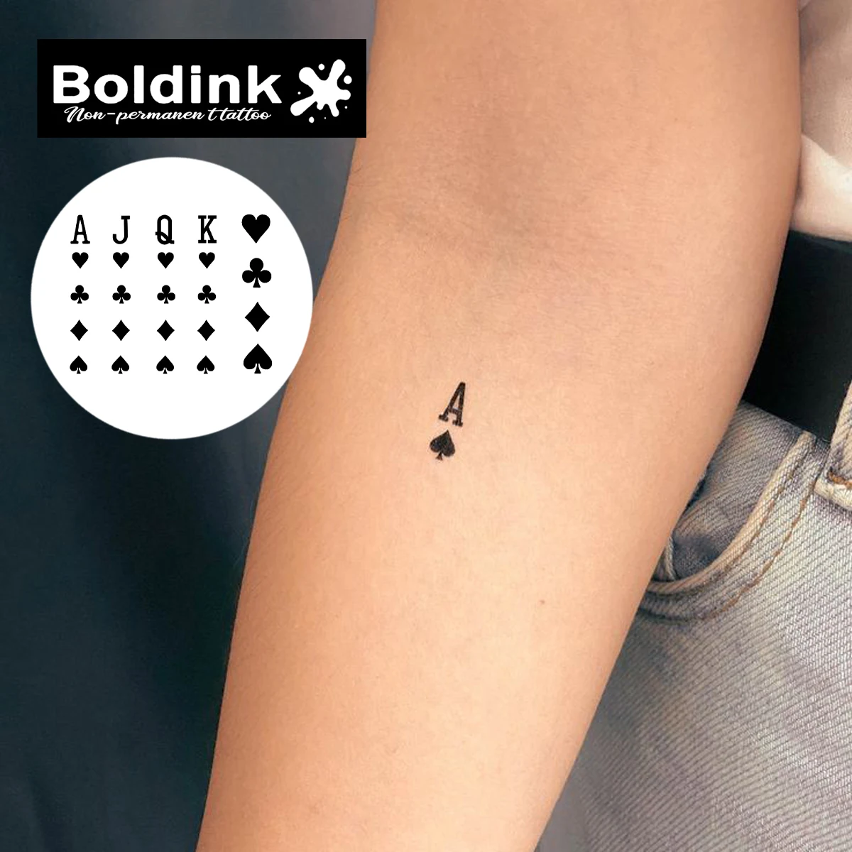 Boldink Card Suit Stencil Temporary Tattoo,Lasts To 15 Days New Technology Magic Waterproof Semi Permanent Sticker.