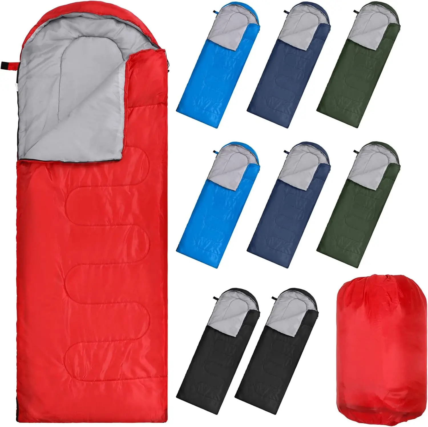 10 Pcs 0 Degree Camping Sleeping Bags Bulk for Adults Cold Weather Sleeping Bags 4 Season Warm Waterproof Lightweight with