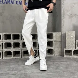 2023 Frühling und Sommer High-End drapieren Trend Eis Seide kleine Anzug hose für Männer lose einfarbige Freizeit hose weiß schwarz