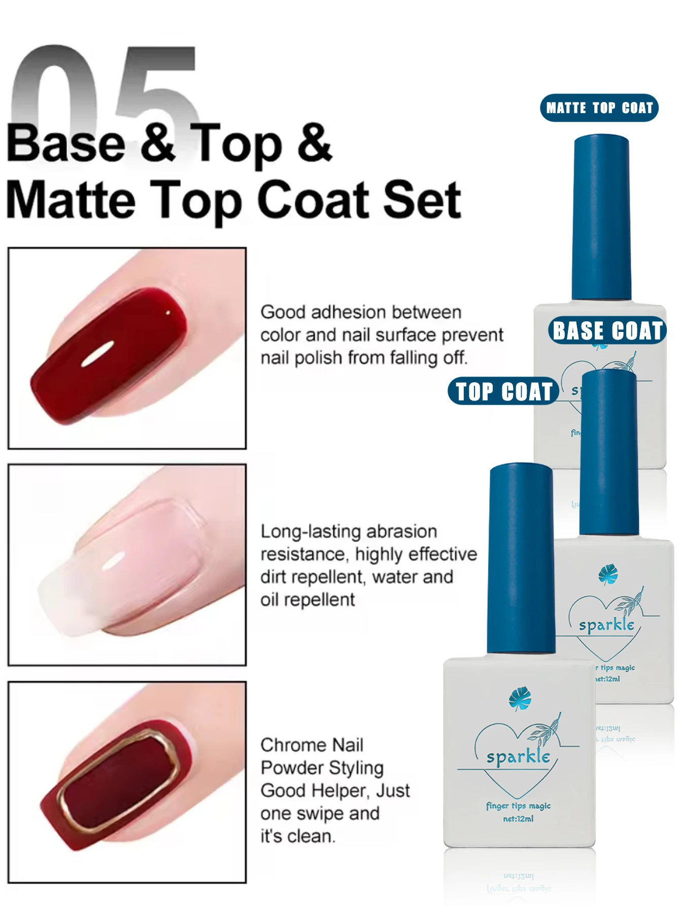 1/2/3PCS 12ML Soak Off Matte Top Base Coat for Nails UV Gel Polish Semi Permanent Functional Manicure Top Base Coat Varnish