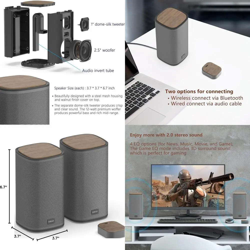 

Беспроводные стереоколонки для ПК/ноутбука с сенсорным управлением, 4 режимами эквалайзера, эстетичным дизайном, новейшая модель