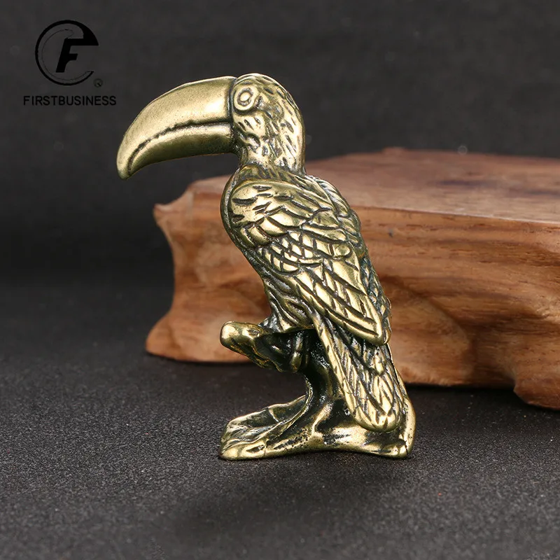 Antique Brass Parrot Small Statue Ornament Cute Animal Bird Figurines Miniatures Decorations Crafts Home Decors Accessories Gift