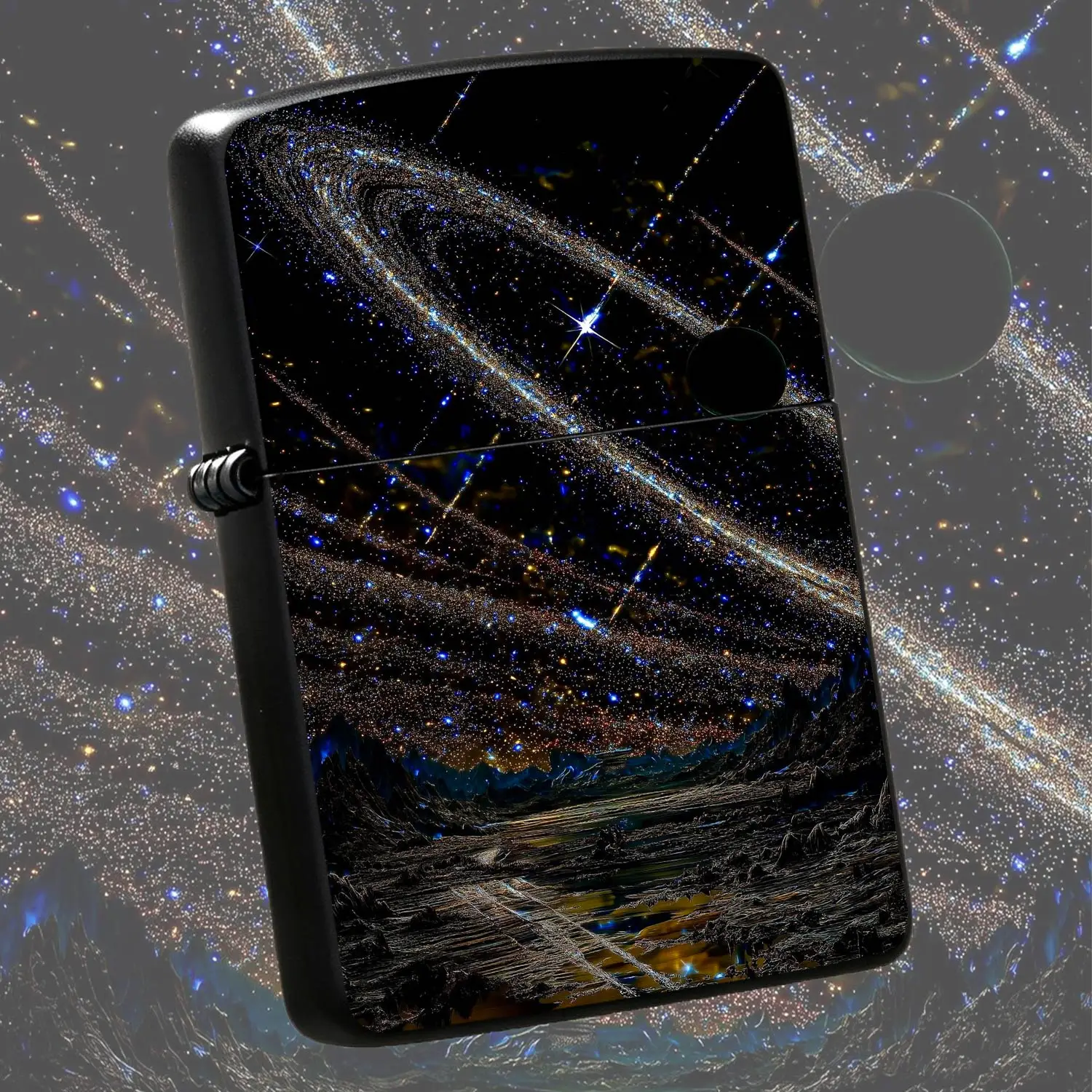 Interstellar Nebula Themed Portable Lighter, Cool Sci-Fi Cosmic Starry Sky Art Print, Practical Ignition Gadget For Daily Travel Outdoor Trips, Creative Trendy Item For Gifting And Collection, Multi-Scenario Compatible Durable High-Appearan