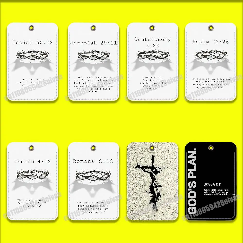 

Verses Belief Jesus Bible God Plan Card Holder Case For ID Clips Credit Bank Access Water Sleeves Pocket PU Leather Keychain