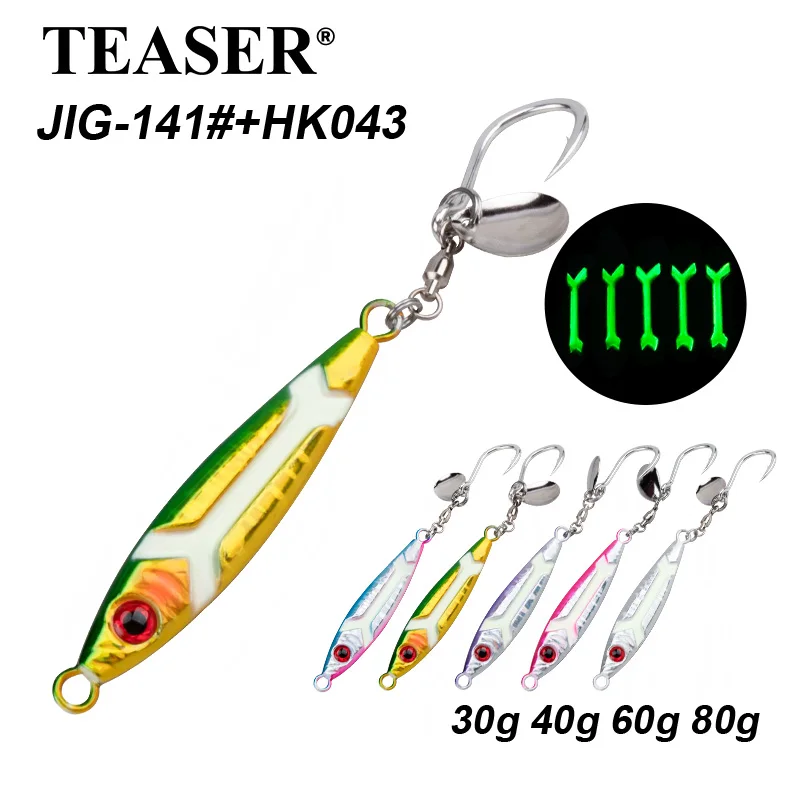TEASER J141 30g 40g 60g 80g leuchtende Hartmetall-Jig-Köder Salzwasser-Angel-Jigging-Köder schnell sinkender Angellöffel-Jigbait