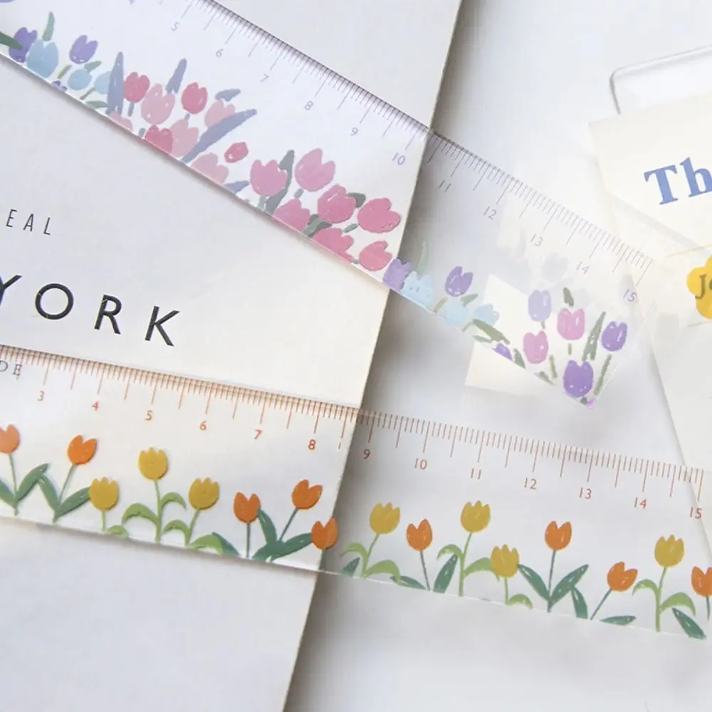 Creative Multifunction 15cm Straight Ruler Double-duty Transparent Math Drawing Ruler Tulip Acrylic DIY Drawing Tools Student