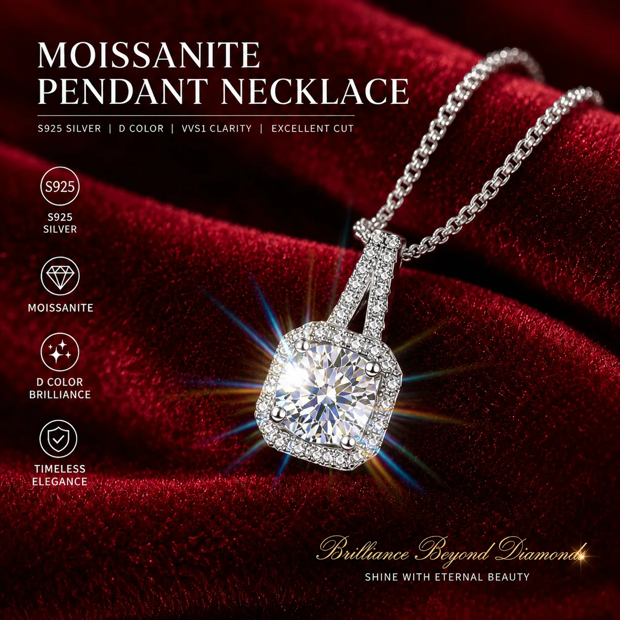2.0ct VVS1 D Color Moissanite Necklace 18K Gold Plated S925 Sterling Silver Fine Jewelry with Certificate for Women Jewelry Gift