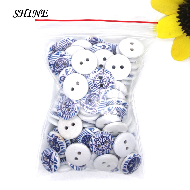 15mm Wooden Buttons Scrapbook 2-Holes Navy diy buttons for crafts buttons for clothing sewing supplies sewing accessories