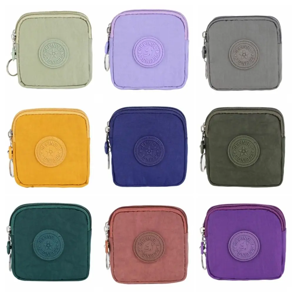 Letter Short Zipper Coin Purse Large Capacity Nylon Double-layer Wallet Card Holder Storage Bag Simple Storage Bag Female/Male