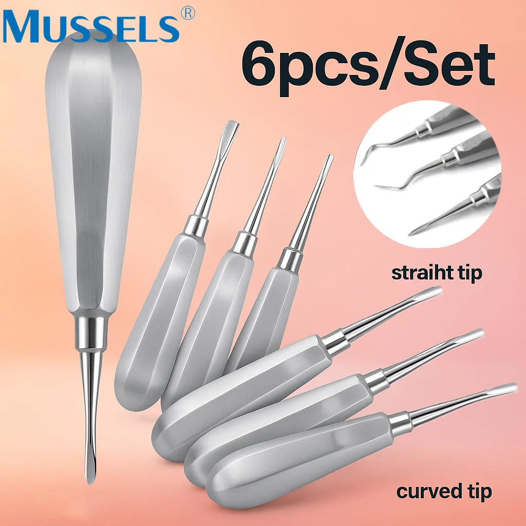 

6Pcs/Set Dental Root Lift Elevators Teeth Extraction Pliers Extracting Implant Tools Minimally Invasive Stright Curved Dentist