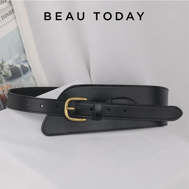 BEAUTODAY Belt Women Cow Leather Wide Belts Solid Color Classic Waistband Jeans Dress 2024 Ladies Accessories Handmade 91101