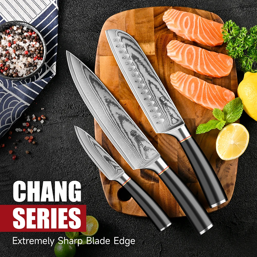 Sunnecko 3PCS Chef's Knives Set VG10 Core Damascus Steel Japanese Kitchen Knife Sharp Vegetable Meat Cutting Knife Kitchen Tools