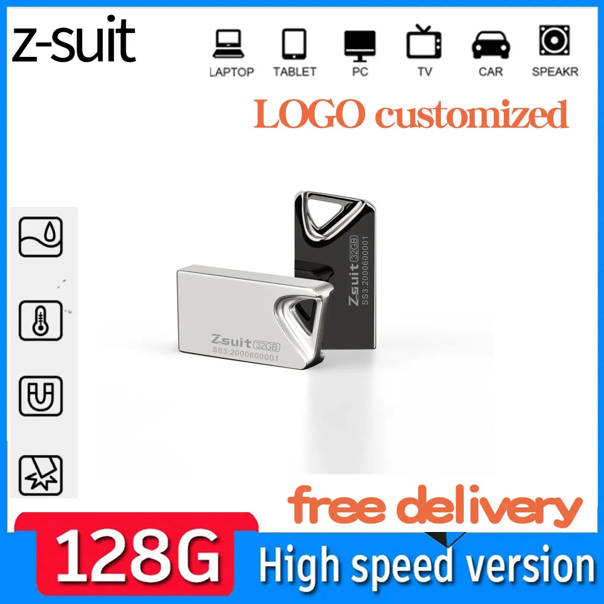 Z-suit USB Flash Drive Logam Mini Kecepatan Tinggi Baru 64GB Pen Drive Hitam Stik Memori USB 2.0 Bisnis USB Drive 128GB USB Stik