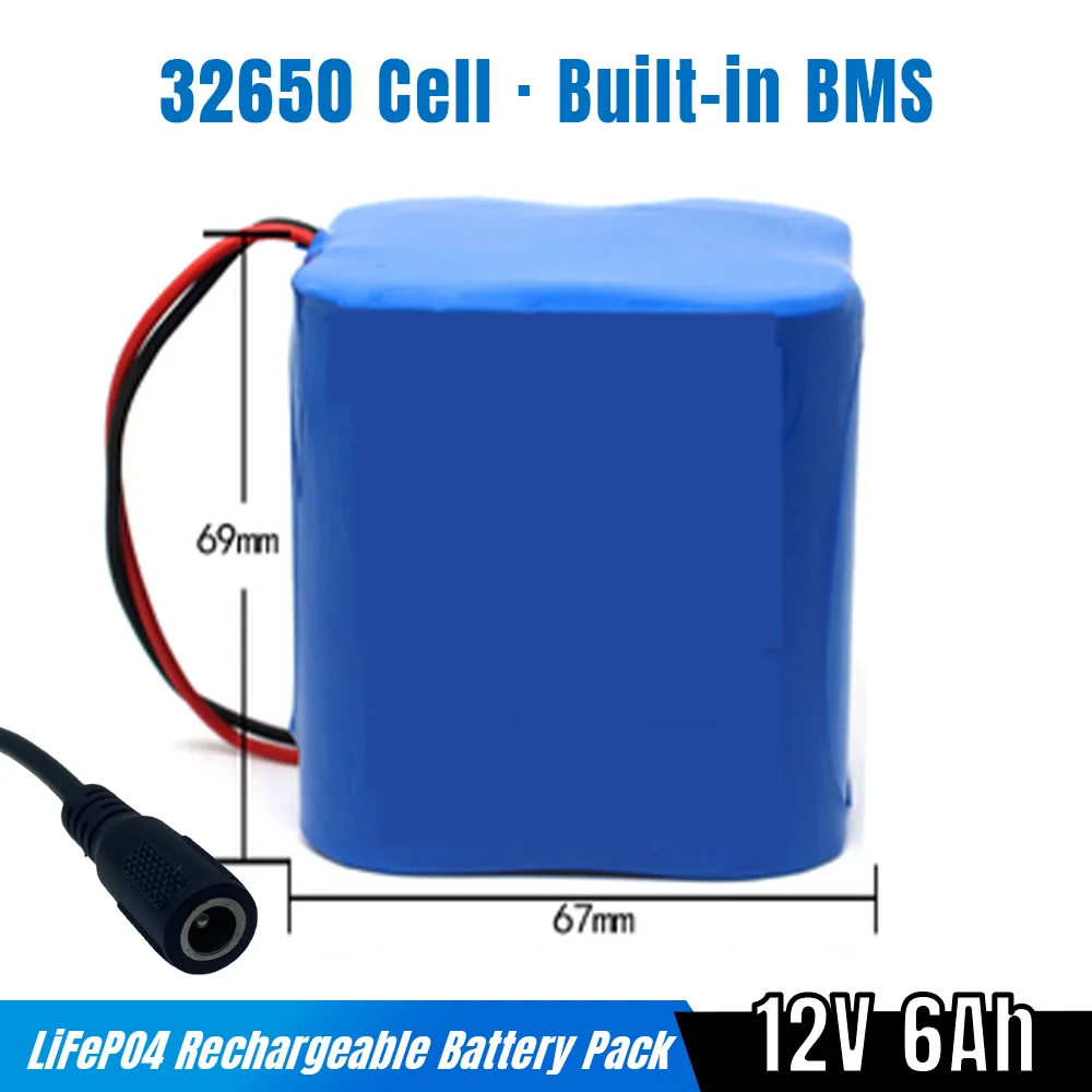 

12.8V 6Ah LiFePO4 Battery Pack Battery Pack Built-in BMS 32650 Cell Lithium Iron Phosphate for Solar light street light