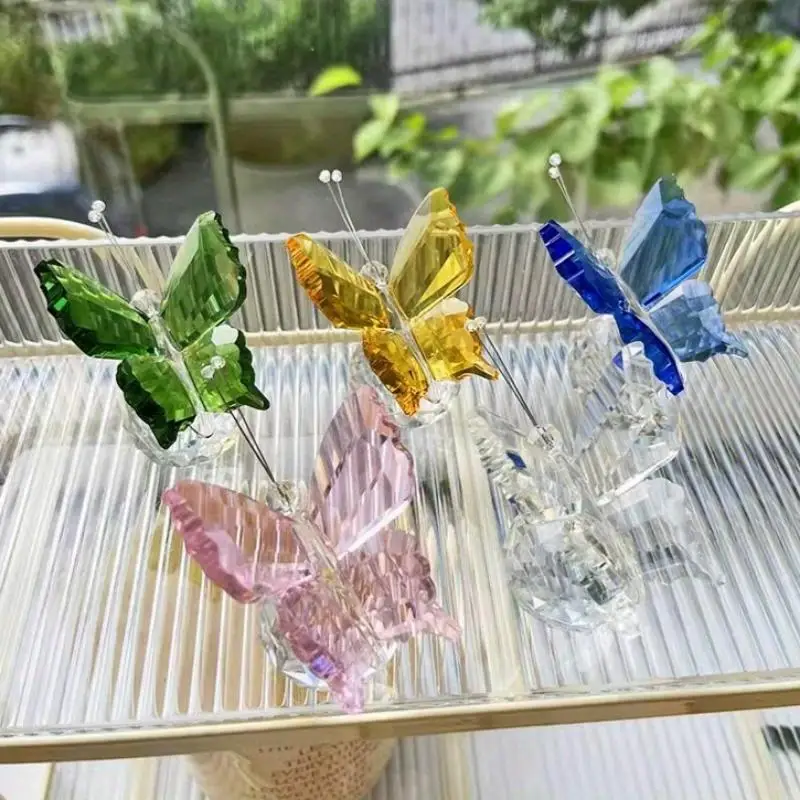 1pc Exquisite Glass Craft Butterfly Ball Figurine Paperweight Table Car Decoration Ornament