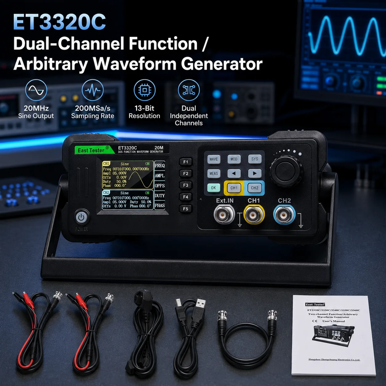 Tani generator sygnałów funkcyjnych DDS ET3320C/ET3360 20M z arbitralnym generowaniem przebiegów.