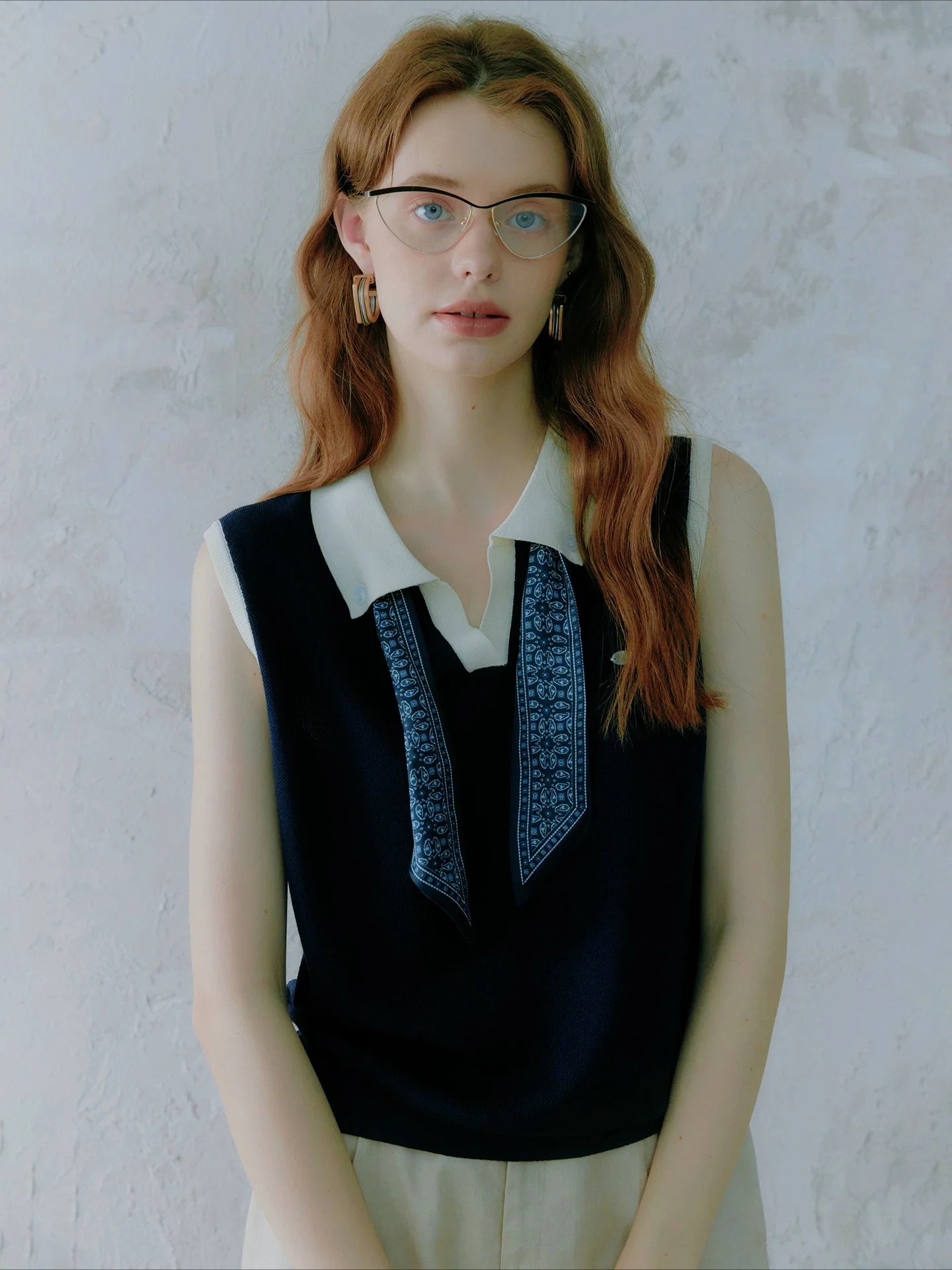 Fold Polo Vest Women White Collar Bandana Ribbon Knit Sweater 2026 Summer Preppy Fashion Retro Elegant Trendy Daily Wear Chic