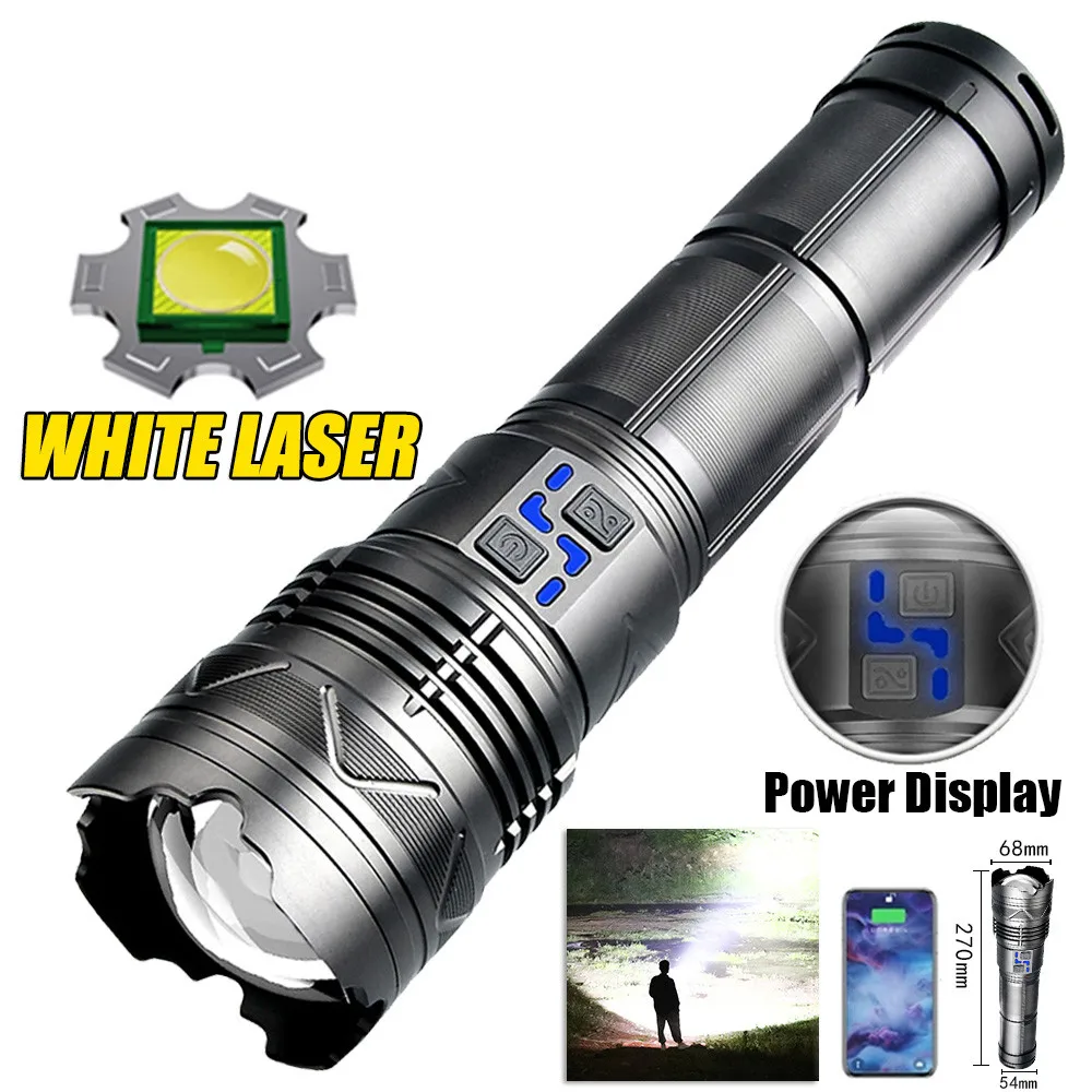 Strong Light Flashlight Bright LED Laser Flashlight Type-C USB Can Charge 24000mAh/11200mAh Torch Light 100W Zoom Flashlight