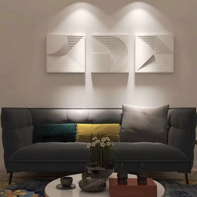 Hand drawn sandstone triptych, modern density board relief combination mural, minimalist living room decoration painting ZY431FQ