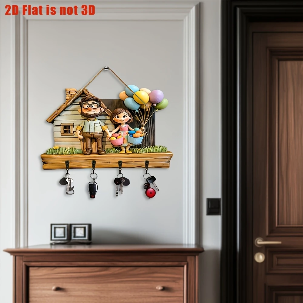 12in المنزل الدافئ 2D قلادة مفتاح خشبي الأب وابنتها صور الكرتون المطبخ المنزل الشرفة الديكور لطيف الأسرة ديكور