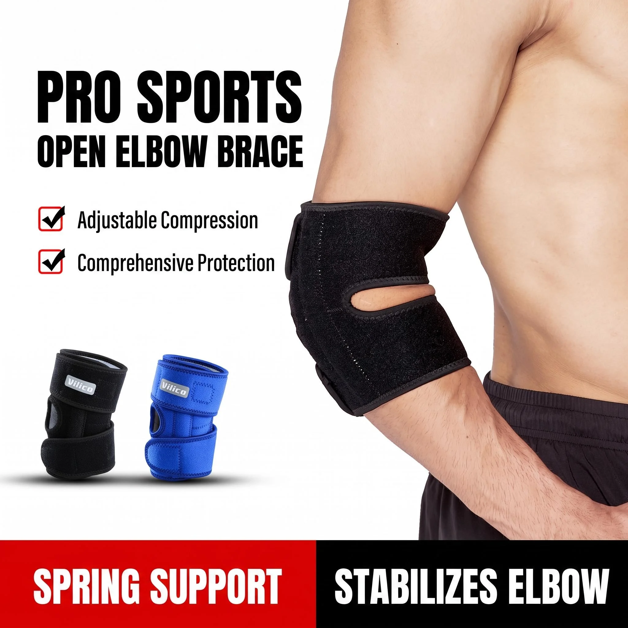 1 Piece Adjustable Neoprene Elbow Support Brace - Comfortable Sports Fitness Protector for Men and Women