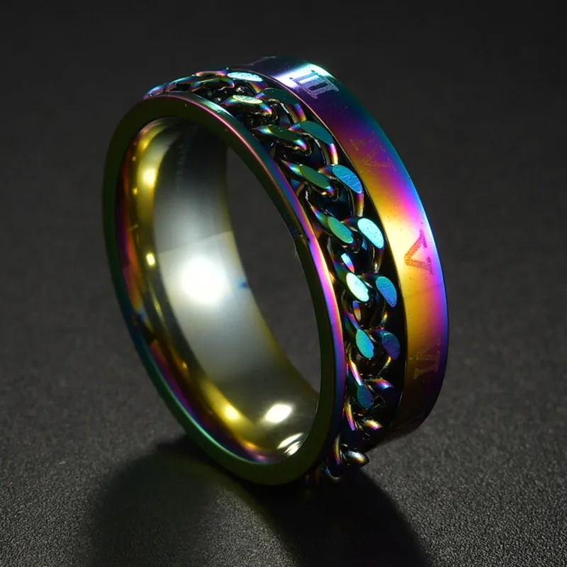 Charm Rainbow Colorful Smooth Surface Rings for Women Trendy Cute Stainless Steel Wedding Bands Jewelry Men Cross Ring