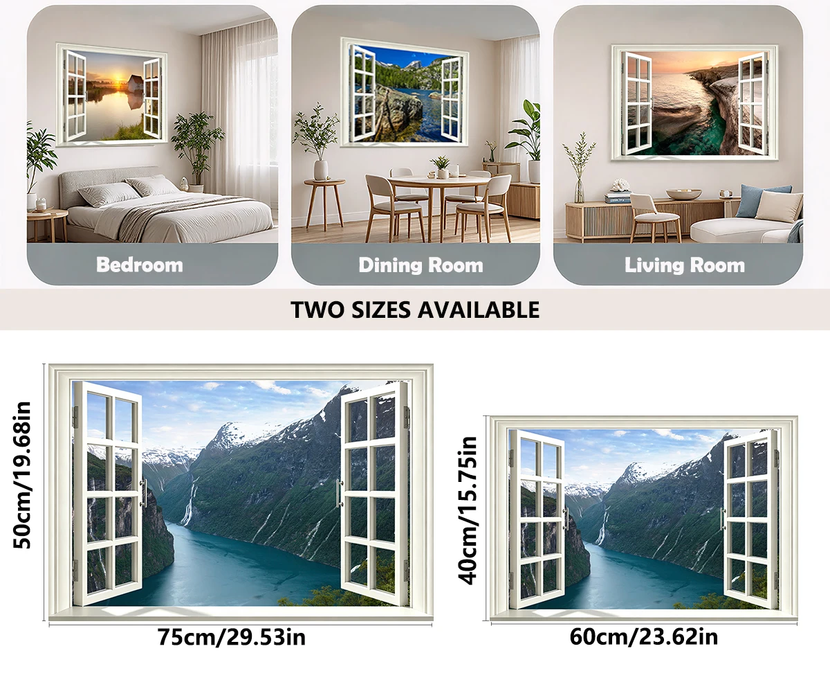 3D Illusion Fake Window Wall Decal City Night View Removable Sticker for Renters Bedroom Kitchen Living Room Home Wall Decor