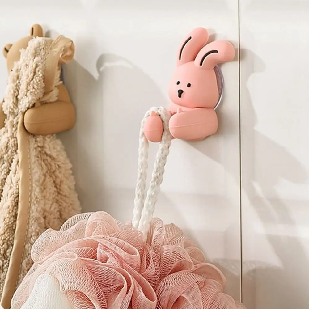 Cartoon Rabbit Bear Toothbrush Holder Wall-mounted Suction Cup Silicone Hook Sundries Storage Rack for Bathroom Accessories