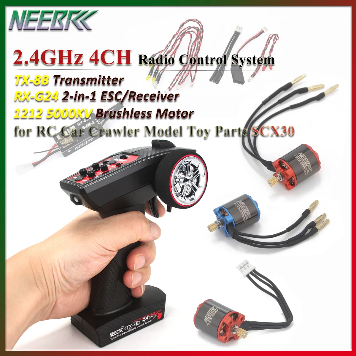 NEEBRC 1212 5000KV Brushless Motor 2‑in‑1 ESC Receiver LED Light 4CH Transmitter Combo for RC Car Crawler Model Toy Parts SCX30